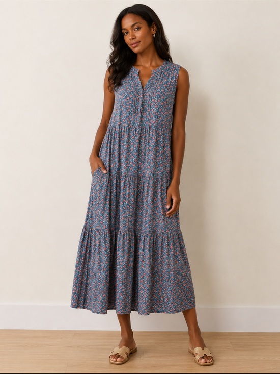 April Cornell Dresses & Skirts - April Cornell LN Long Blue and pink floral maxi dress, sleeveless tiered XL